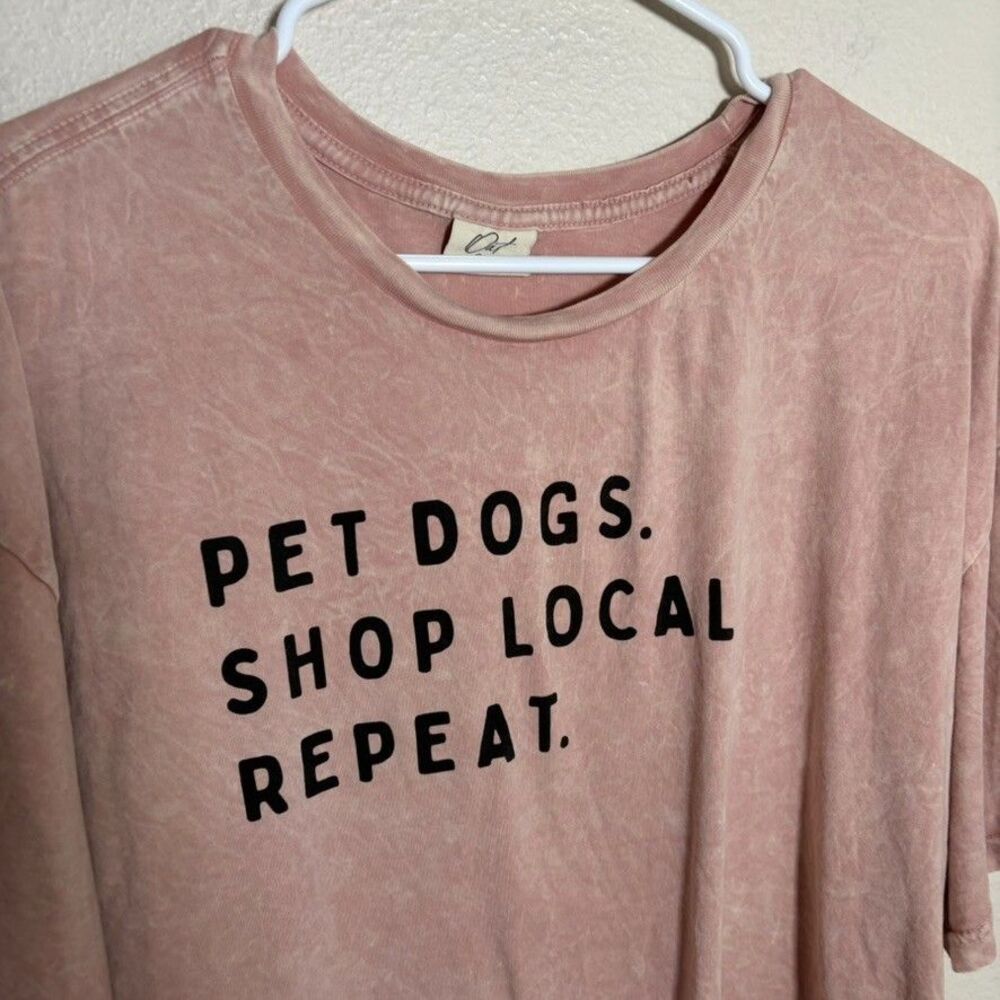 Oat Collective T-Shirt Women's XL Cropped Pet Dogs Shop Local Repeat Pink Top - Picture 3 of 8